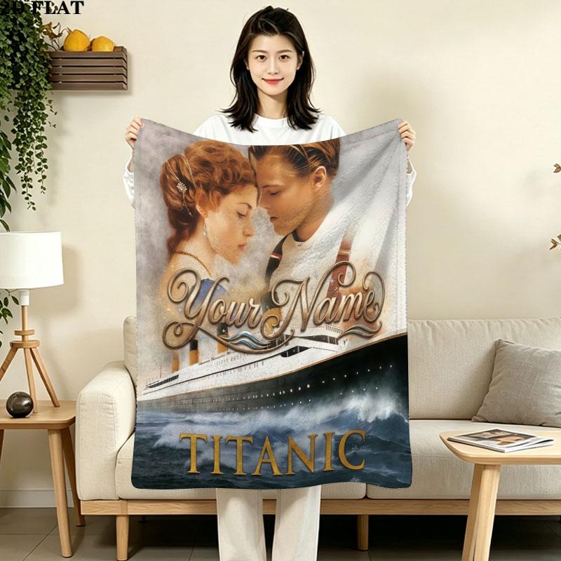 1PC Love Titanic Custom Name Patterned Flannel Blanket Suitable For All Seasons for Home Decor Warmth and Comfort Gifts Holiday Gift