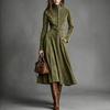 Elegante Vintage Suède Stof Lange Mouwen A-lijn Jurk Met Rits En Riem