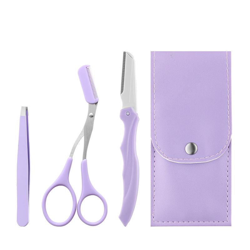 Private Label 3Pcs/Set Makeup Tools Portable Eyebrow Trimming Set Eyebrow Razor Eyebrow Scissors With Comb