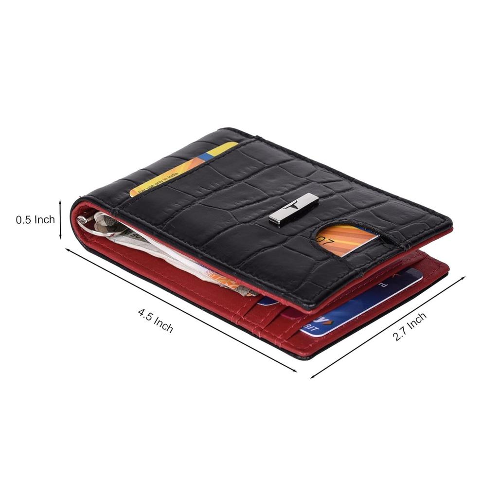 Eddy Black/Red Money Clip Leather Wallet for Men