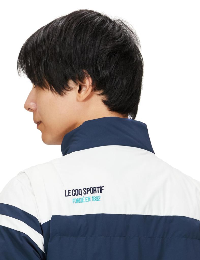 Le Coq Sportif Golf Stretch Forcer Classic Detachable Heat Golf Size LL Men's Blouson, Insulated, Water-Repellent, Windproof, Sleeves, Navi, 2-Way