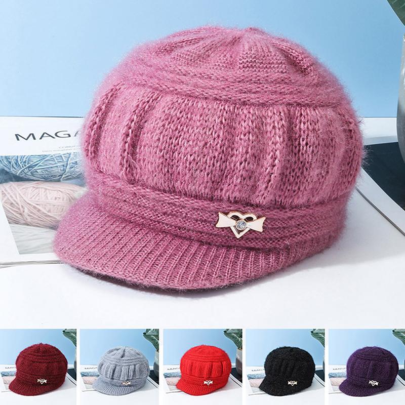 Fleece Lined Knitted Cap for Senior Women Warm Winter Hat for Elderly Cold Weather Beanie with Thermal Lining