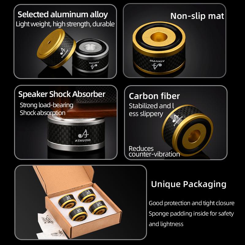 4PCS HiFi Carbon Fiber Speaker Shock Absorber Aluminum Alloy Speaker Spikes Stand Feet Pad for Speaker DAC Shock Absorbing