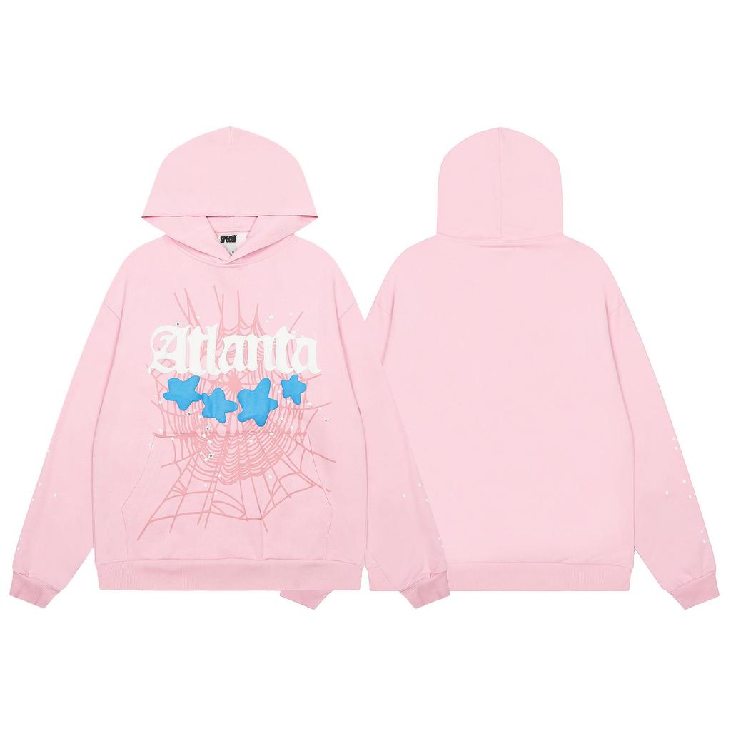 Spider Web Foam Letter Print Terry Cloth Hoodie for Men & Couples