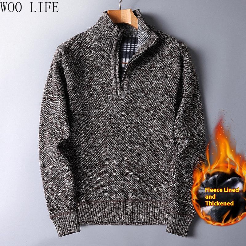 Men Fleece Lined Zip Up Sweater Heavyweight Knit Jacket Oversized Winter Warm Pullover Outerwear