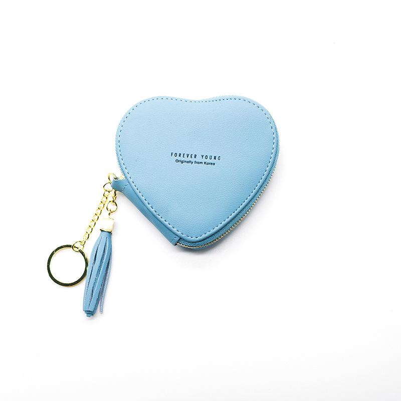 

Кошелек в форме сердца из искусственной кожи на молнии, симпатичный маленький кошелек, модный держатель для монет, однотонный клатч с кисточками, модный аксессуар для девочек синий