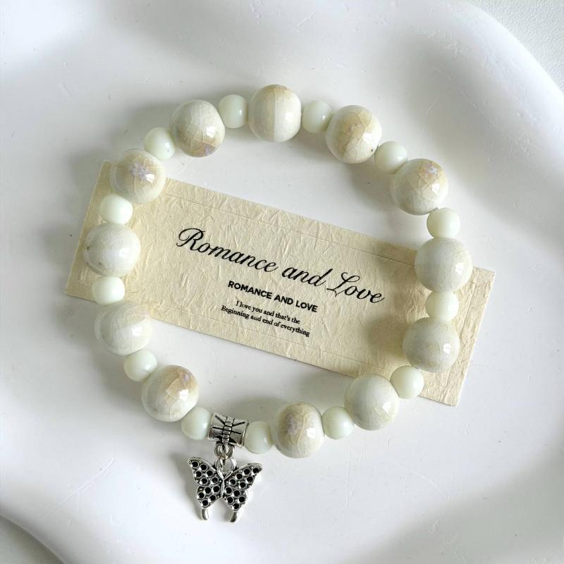 Boho Keramik Perlen Armband für Damen Zartrosa Rund mit Marmor Quadratischen Perlen, Elastisches Dehnbares Design für den Alltag & Geschenk