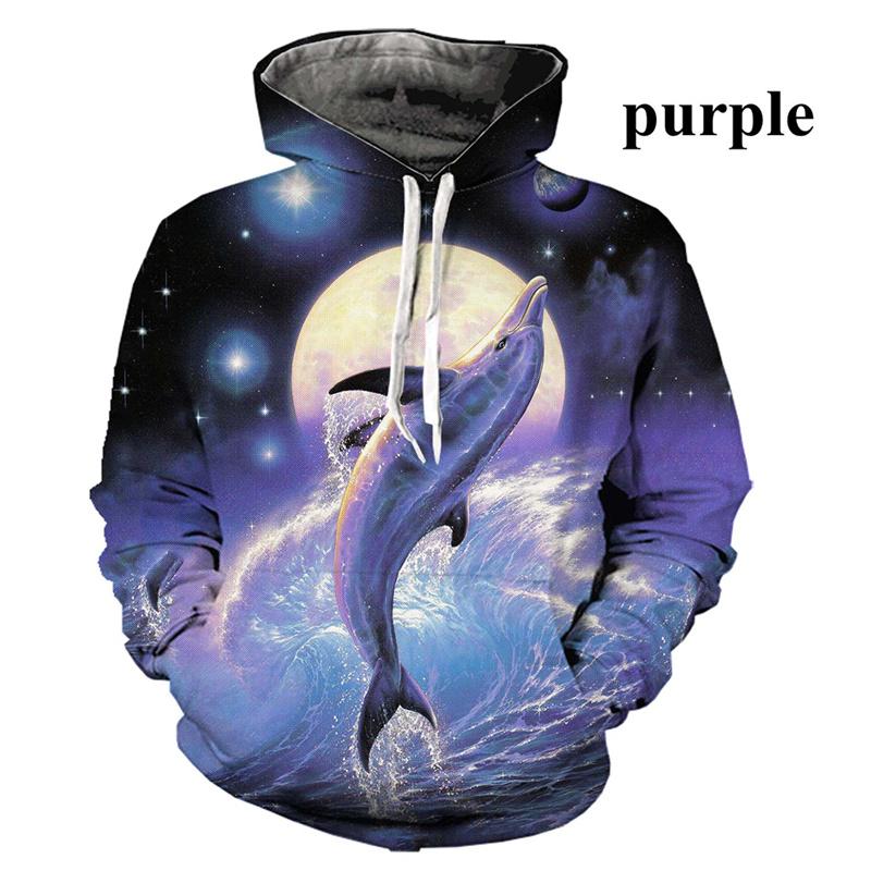 3D Printed Funny Dolphin Hoodies For Men Cute Animal Graphic Pullovers Casual Hooded Oversized Tops Sweatshirts Long Sleeves