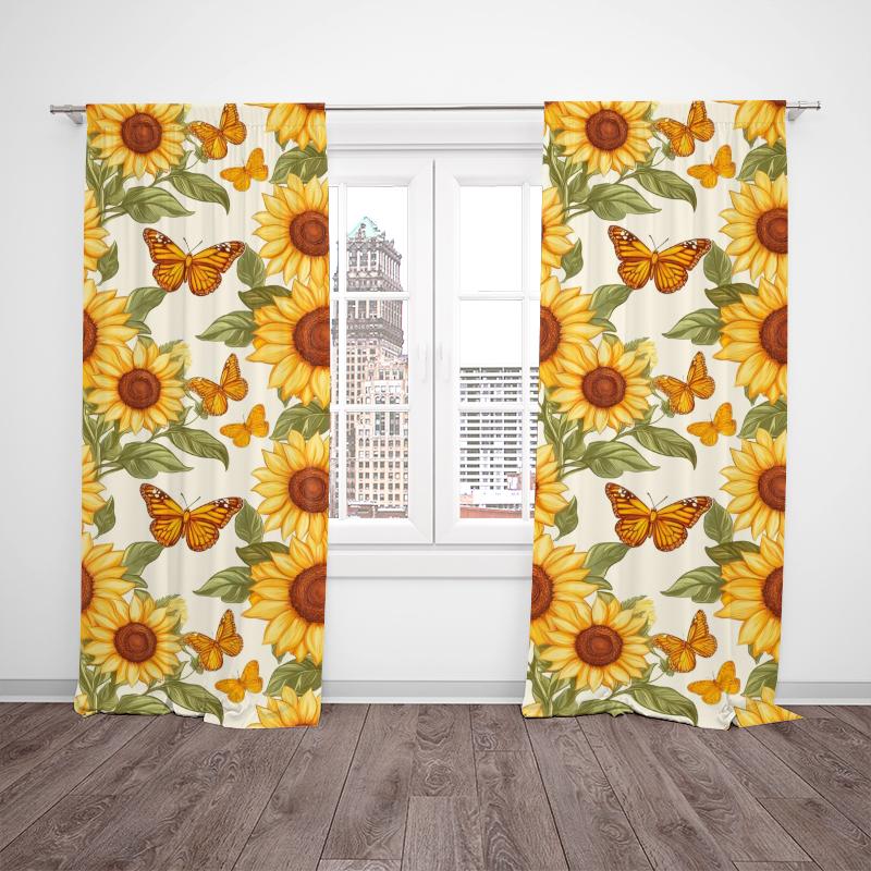 2pcs- Butterfly Sunflower polyester curtains, pole bag curtains 42*84, bedroom, living room, home room, party decoration