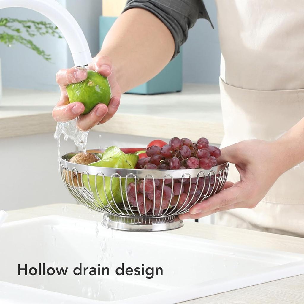 Countertop Fruit Bowl, Stainless Steel Countertop Fruit Basket Metal Wire Fruit Storage Basket for Vegetable Snacks Bread (L)