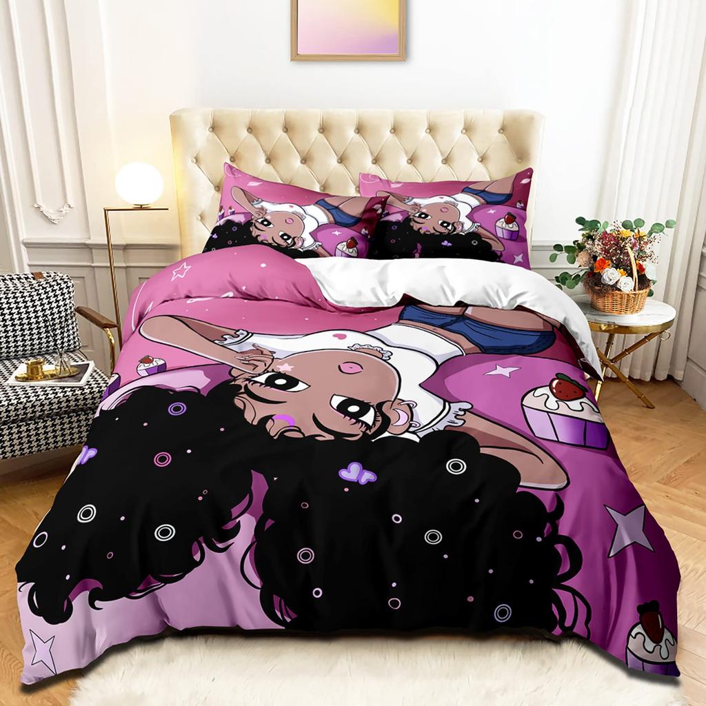Duvet Cover Set Full for Girls, African American Black Girl Magic Purple Bedding Comforter Cover Set for Kids Bedroom Birthday Gift for Blac