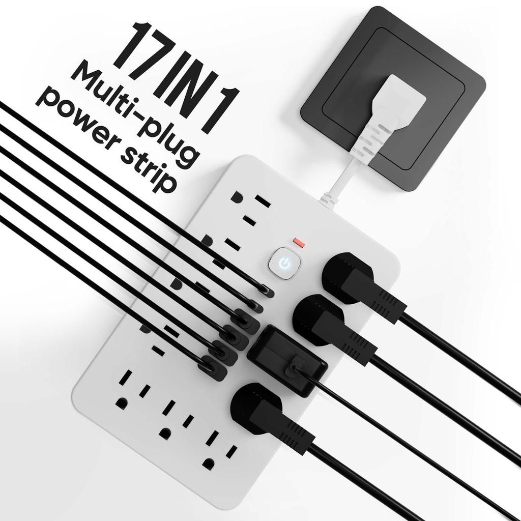 17-in-1 US Power Outlet, Power Outlet Surge Protector, 11 AC Outlets, 4 USB 2 Type-C, Desktop Charging Station with Overload Pro