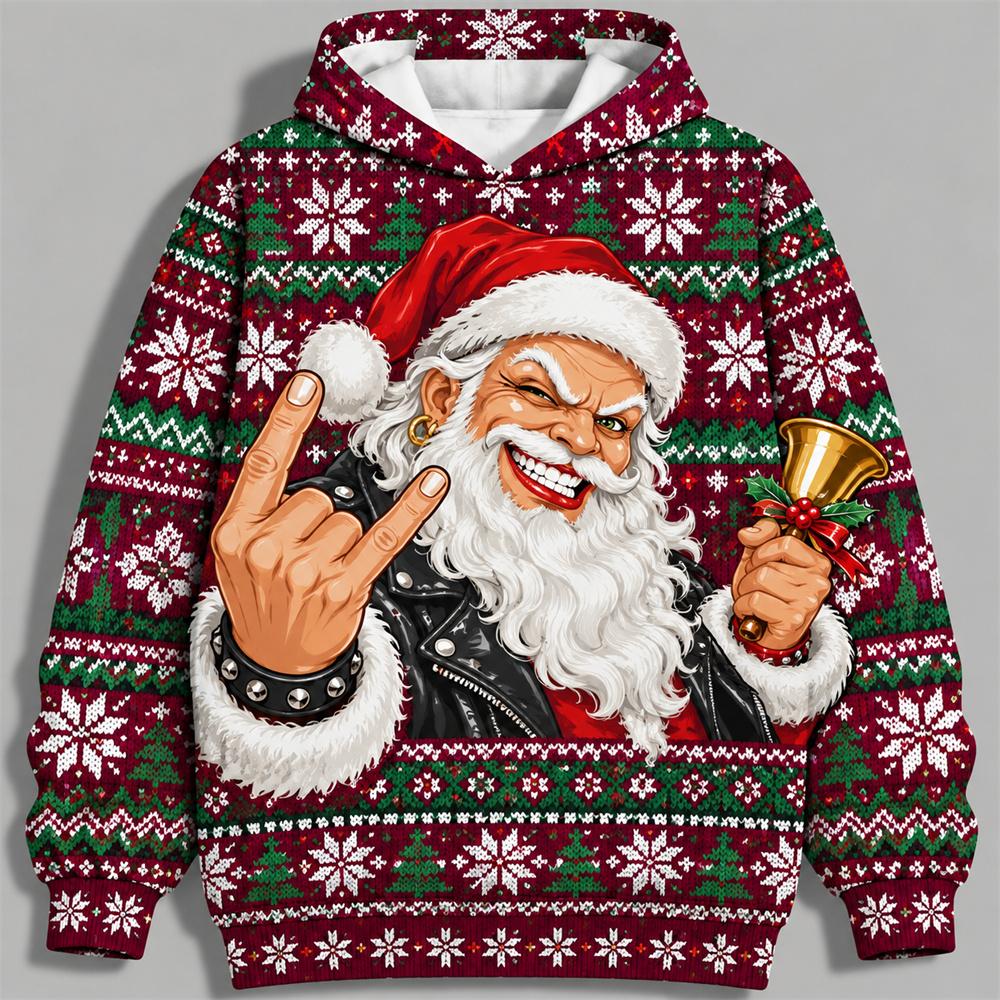 Hip Hop Pop Music Funny Rock on Santa Claus Hoodie for Women Personality Streetwear Pullover Hoodie Holiday Party Fashion New 2026