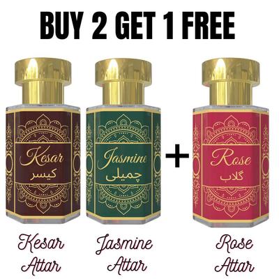 Kesar Attar και Άρωμα Γιασεμιού με Δωρεάν Άρωμα Τριαντάφυλλου – Πικάντικο, Ανθώδες & Κλασικό Συνδυασμός Αρωμάτων | Χωρίς Αλκοόλη Unisex Roll-On Έλαια Αρωμάτων | 3 x 6 ml