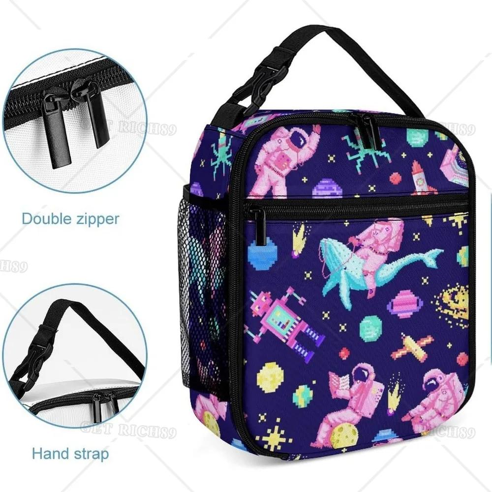 Space Funny Astronaut Lunch Bag for Men Women Kids Work Travel Picnic Colorful Robot Reusable Portable Lunch Box Insulated Tote