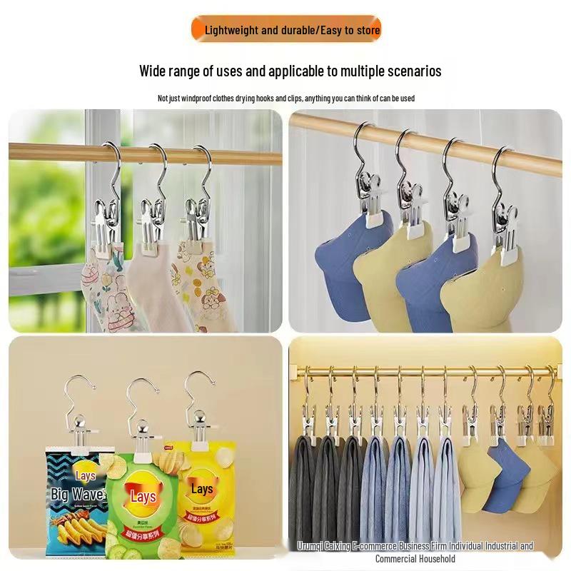 Stainless Steel Windproof Hanger with No-Mark Clips for Hats, Pants, and Socks