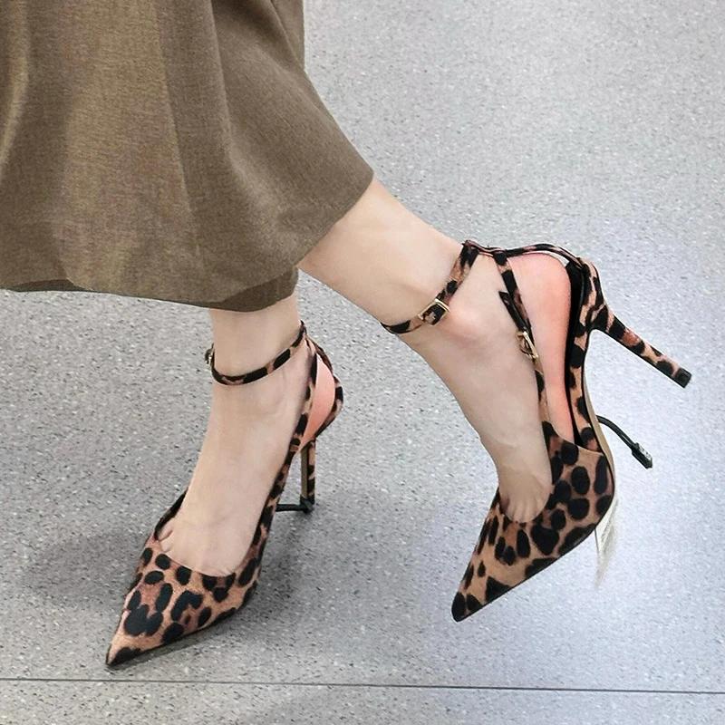 Fashion 2025 New Summer Pointed Toe High Heel Sandals Leopard Print Fashion Party Dress Shoes for Women Ladies Singbacks