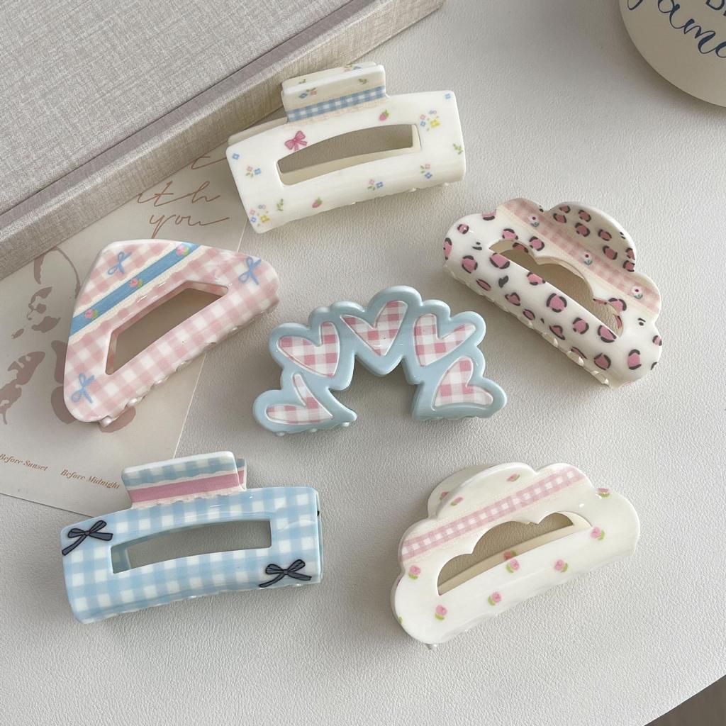 Floral Plaid Bow Claw Clip - Acrylic Hair Accessory for Updo Hairstyles