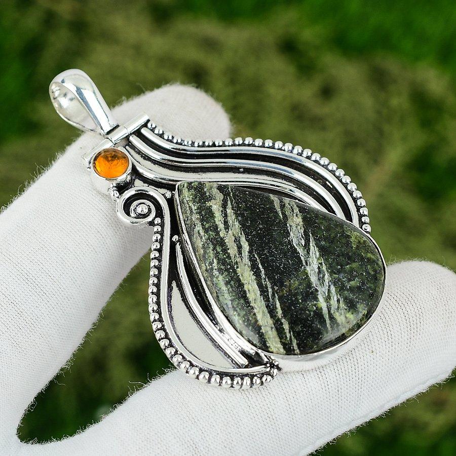 

Gift For Women Pendant 925 Sterling Silver Natural Swiss Green Opal Gemstone