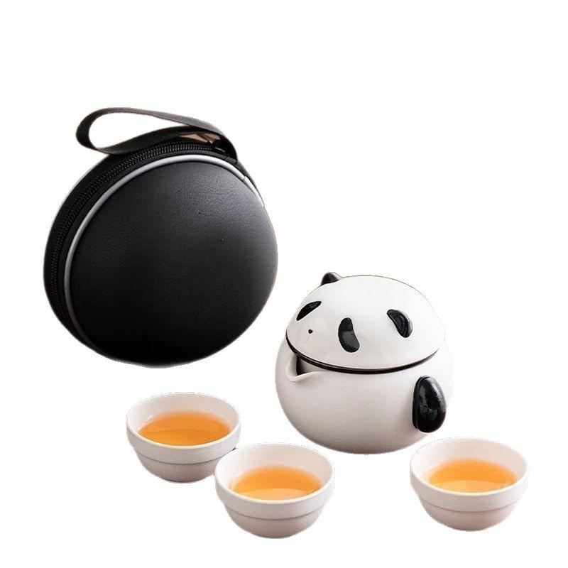 

1 набор Милый керамический чайный набор с пандой Один чайник Портативный Кунг-фу чай Чайная чашка Прочный с тремя чашками Набор чайника Подарки 200ml