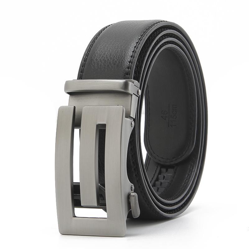 Men's Genuine Leather Automatic Buckle Belt - Versatile Two-Layer Cowhide for Middle-Aged and Young Fashion.