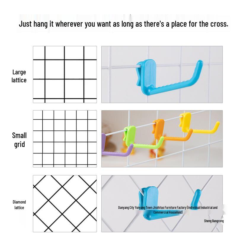 Nail-Free Grid Panel Hook for Wire Mesh Shelves - No-Drill Wall Storage Hooks for Kindergarten Display