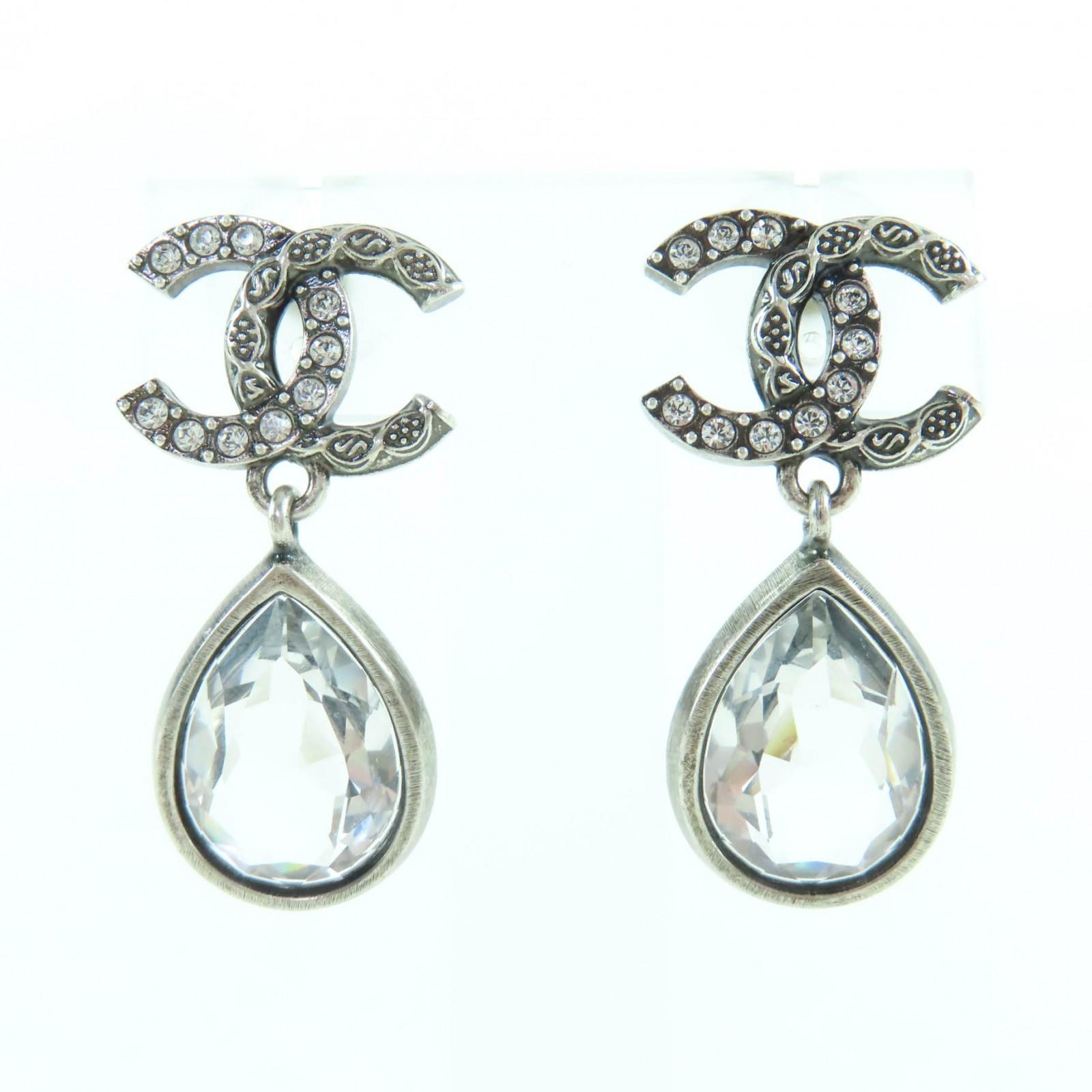 

Great CHANEL Pierce COCO Mark Bijou Teardrop Silver metal Women 124A ABD777 Used