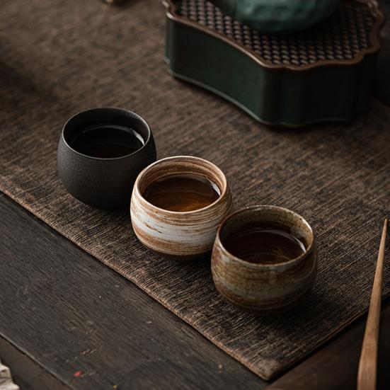 Handmade Stone Pottery Tea Cup Japanese Wabi Aesthetics Unique Texture Imperfection Coffee Dessert Cup Desk Decor