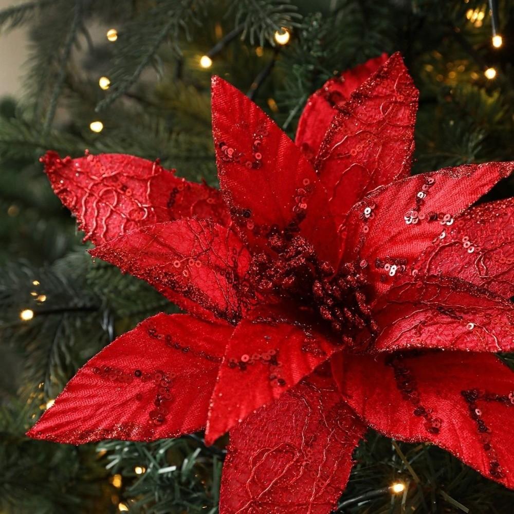 Glitzer Künstliche Weihnachtssternblume 28CM Pailletten Blume Weihnachtsbaumzubehör