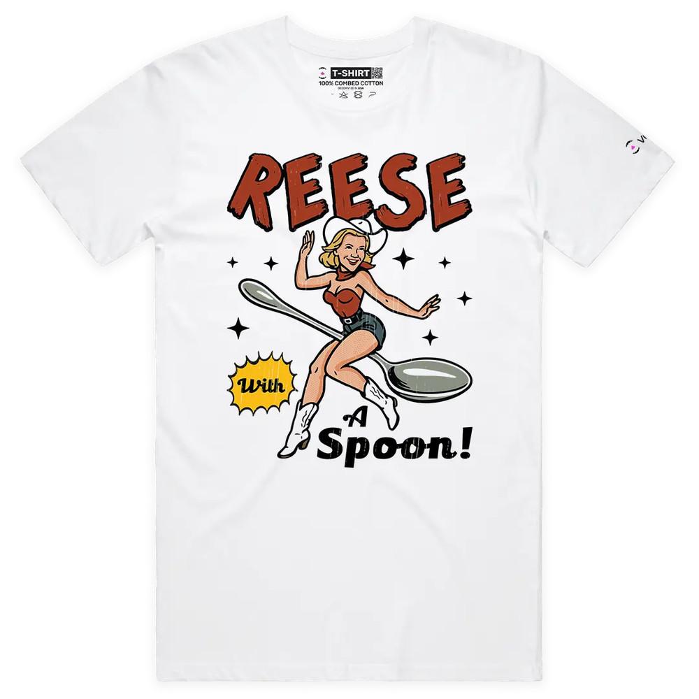 VOICEART With a Spoon Funny Graphic Premium T-Shirt with Play on Words 4XL