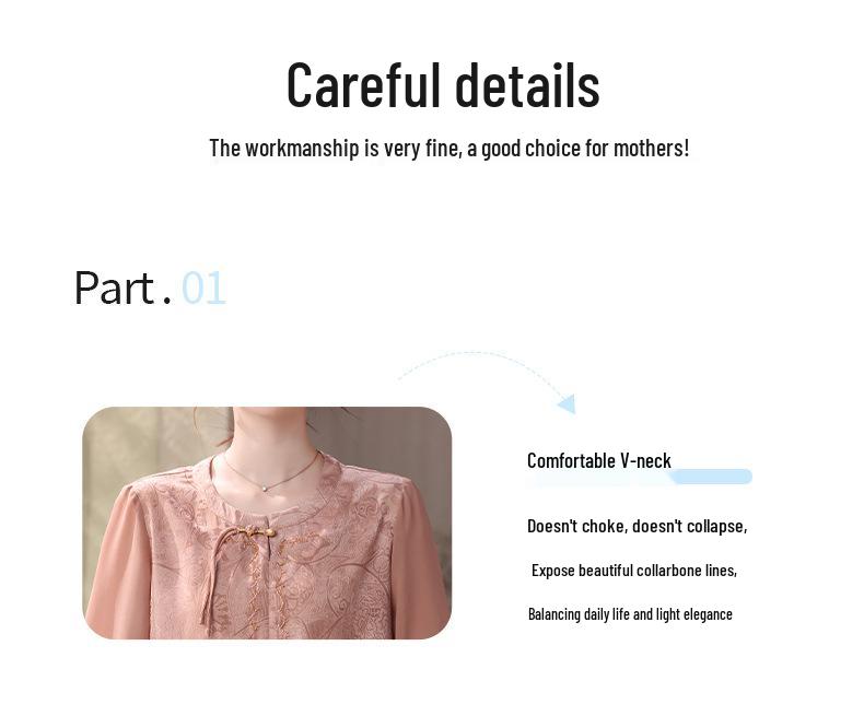 Stylish Summer Printed Top with Three-Quarter Sleeves for Middle-Aged and Elderly Women