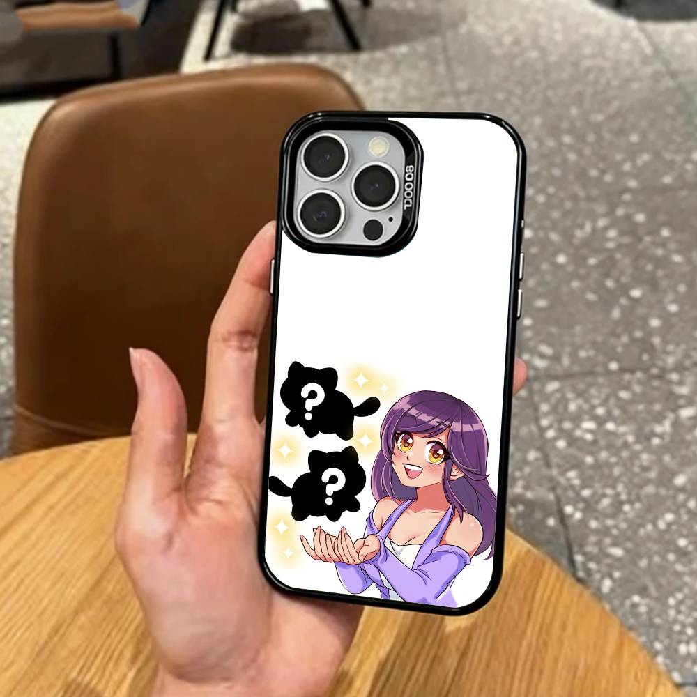 A-Aphmau Meow Anime Cats Phone Case For iPhone17,16,15,14,13,12,11 Plus,Pro Max Colored Silver Plated Inside Cover
