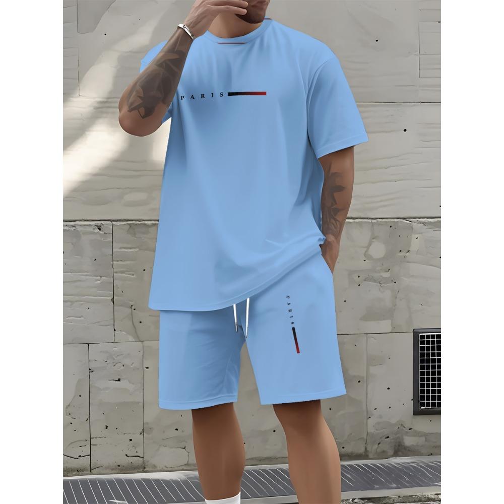 Summer New Arrival Casual Mens Printed T-Shirt Set Trendy Street Style T-Shirt Relaxed Fit Two-Piece Set Breathable Athletic Set
