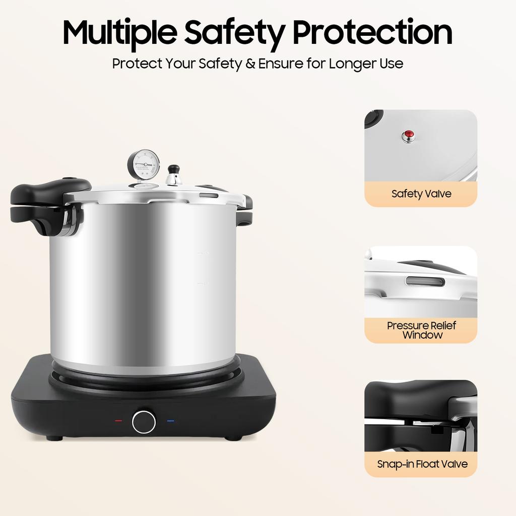22L Aluminum Alloy Pressure Canner and Cooker 90Kpa Pressure Canner Built-in Pressure Gauge,Large Capacity, Explosion-proof