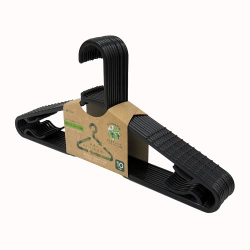 Towa Sangyo Recycled Laundry Hangers, Made with Environmentally Friendly Recycled Plastic, Black, Approx. 5 x 41 x 20 cm, Set of 10, Product Number 25