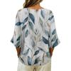 Women V Neck Vintage Floral Print Loose Fit Short Sleeve T Shirt Linen Blend Casual Summer Top