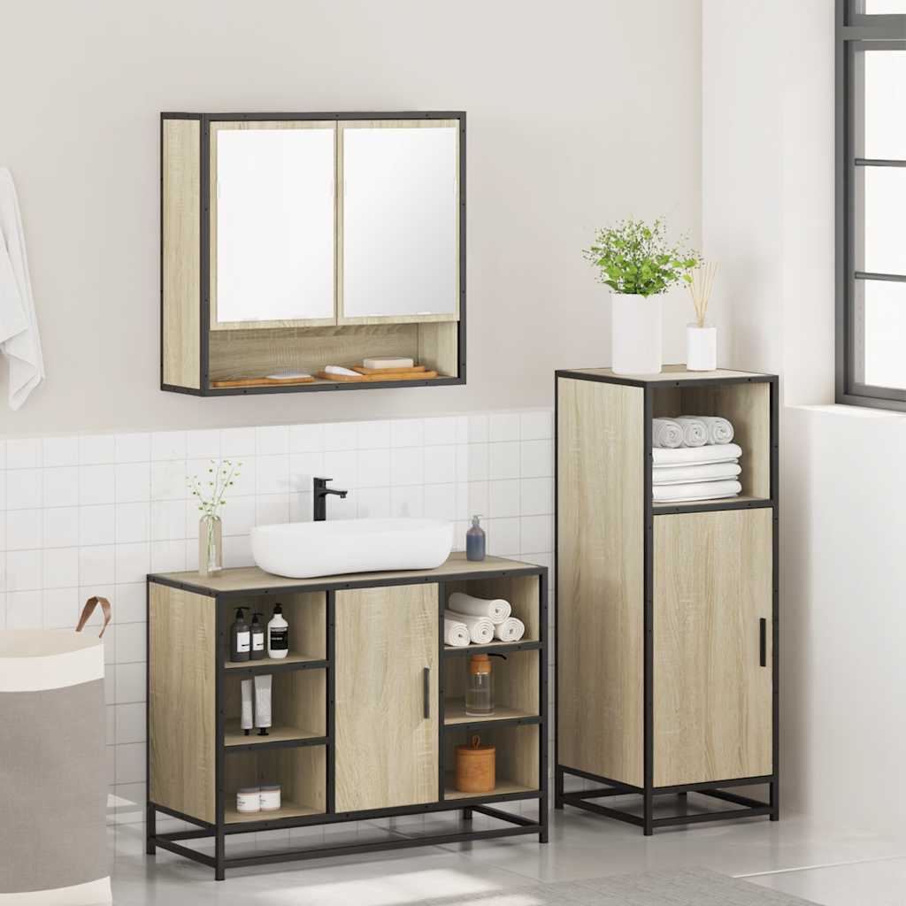 3 Piece Bathroom Furniture Set Sonoma Oak Wood Based Material