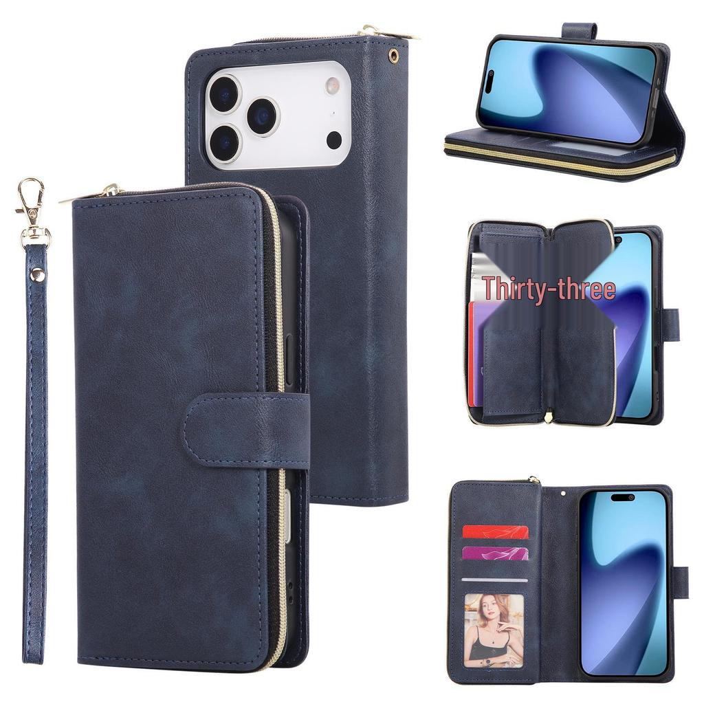 Apple 17 Pro Max Nine-Card Zipper Protective Leather Case for iPhone Air/16E
