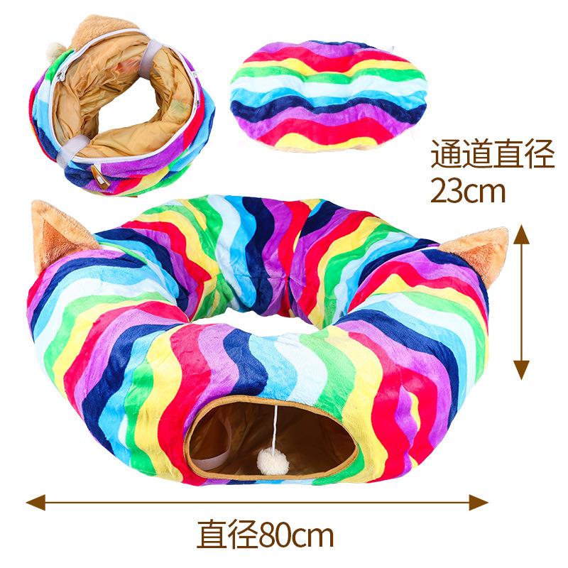 Cat Tunnel Folding Multifunctional Rainbow Cat Ear Tunnel Variable Flannel Pet Channel Pet Supplies cat ear tunnel