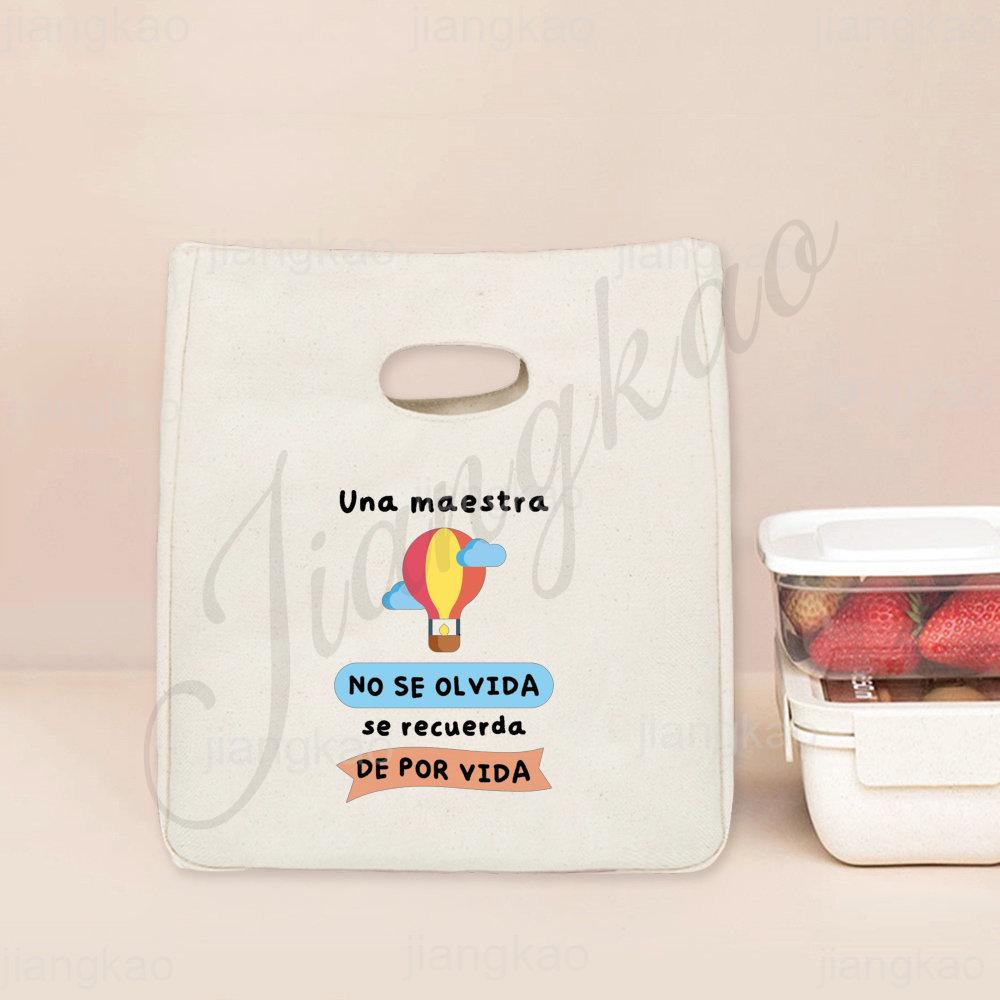 Spanish Printed Portable Lunch Bags Thermal Insulated Bag Teacher Life Picnic Foods Cooler Storage Pouch Thanks Gift for Teacher