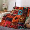 Bohemian Patchwork Flannel Blanket  Vibrant Ethnic Geometric Print Cozy Soft All-Season Throw Blanket For Bed Couch & Home Decor