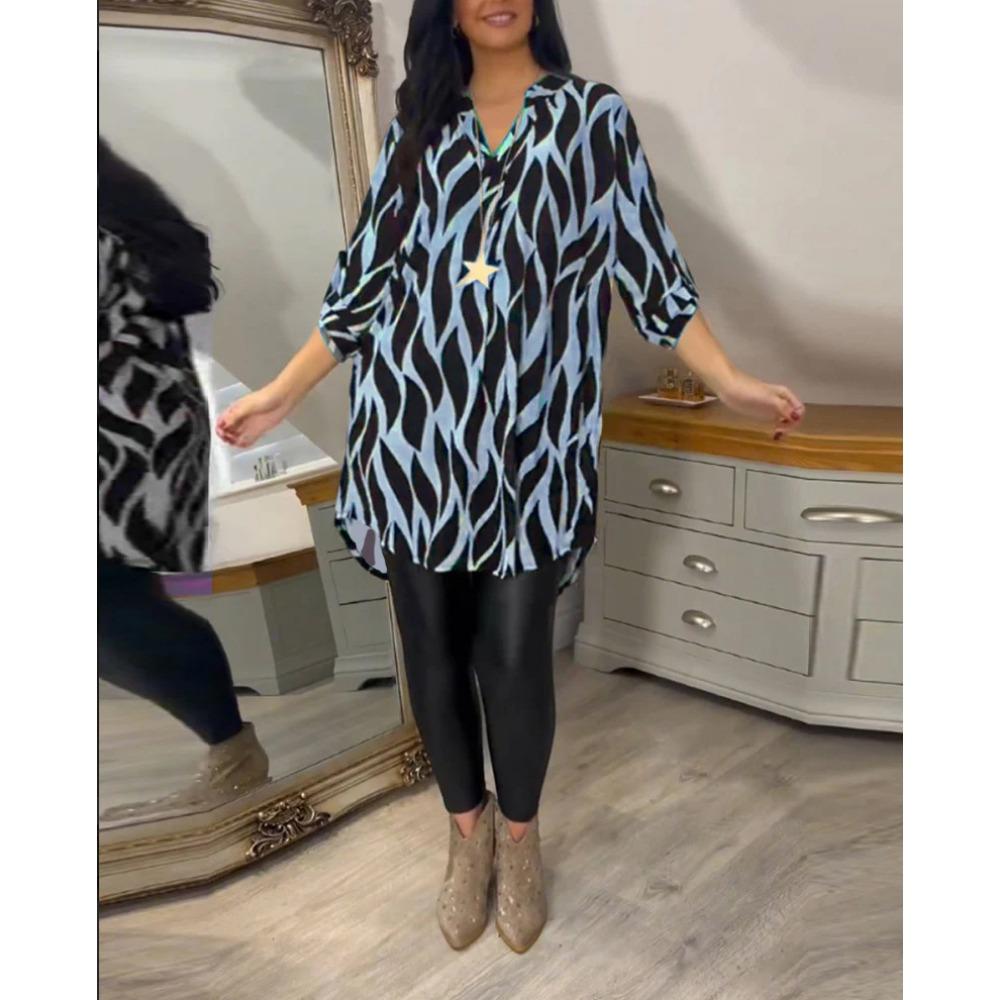 

HNXC Женские модные повседневные осенне-зимние однотонные блузки и рубашки с длинным рукавом с воротником-поло и принтом XXXL синий