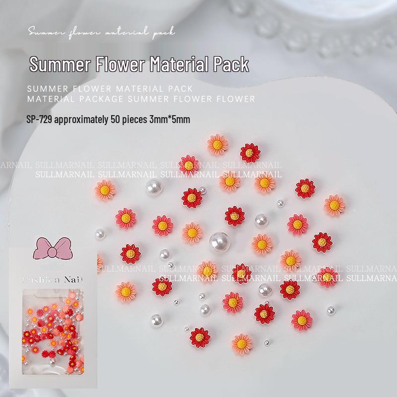 

Набор для летнего цветочного нейл-арта из 50 предметов: 3D Камелия из смолы, стразы и жемчуг