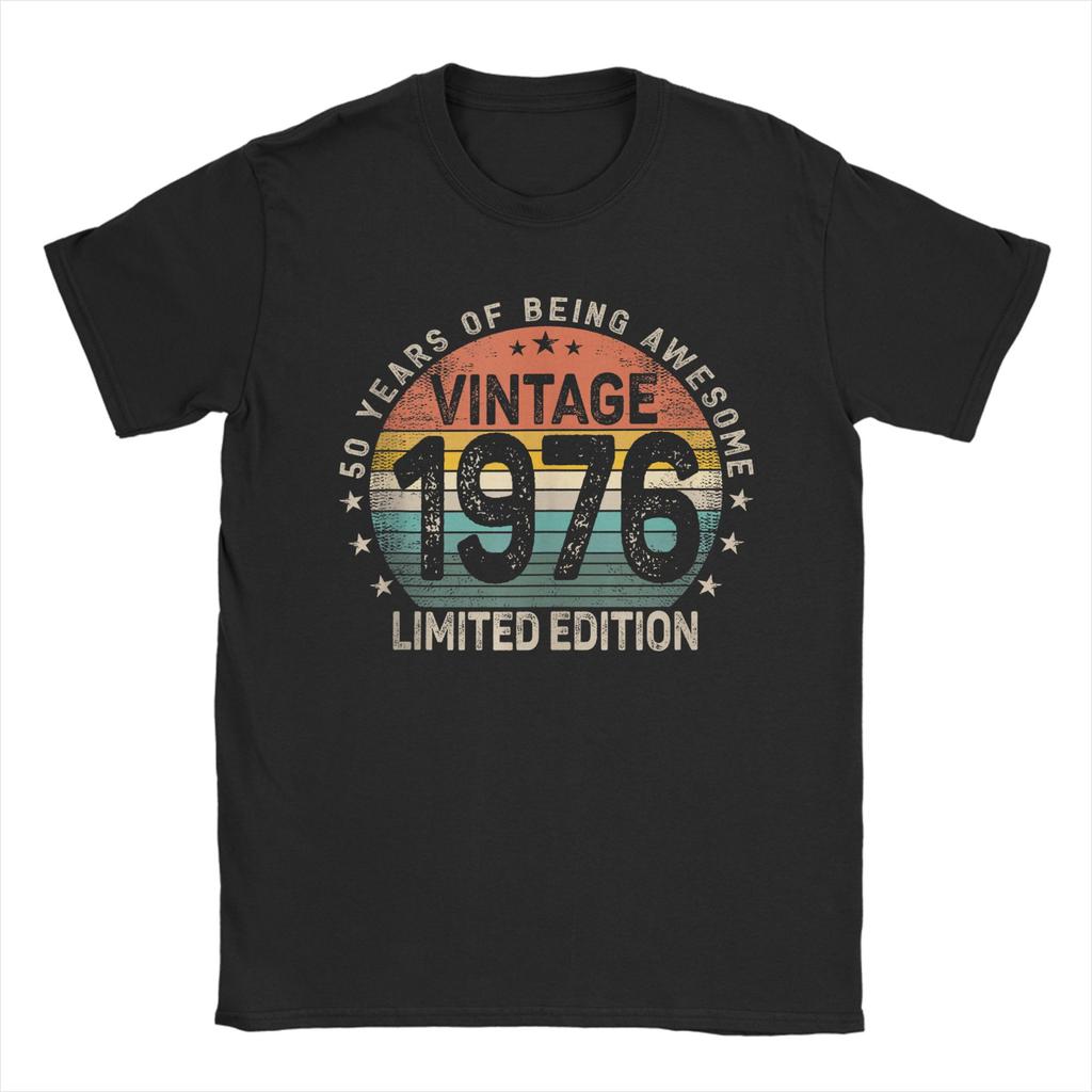 50 Years Old 1976 Vintage 50th Birthday Unisexs T Shirts Awesome Tee Shirt Short Sleeve Round Collar TShirts Cotton Adult Tops