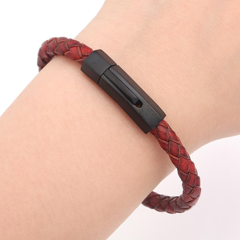 1pc/bag 19/21cm Stainless Steel Connector Genuine Leather Rope Simple Design Bracelet Birthday Party  Man Women Jewelry Gift