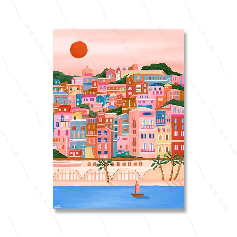 Rome Marrakech Landscape Poster Canvas Painting Prints Miami Beach Travel Posters Wall Art Pictures Home Decor For Living Room