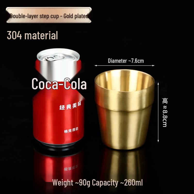 Korean Industrial Style 304 Stainless Steel Double-Walled Gold Beer Mug and Tea Cup