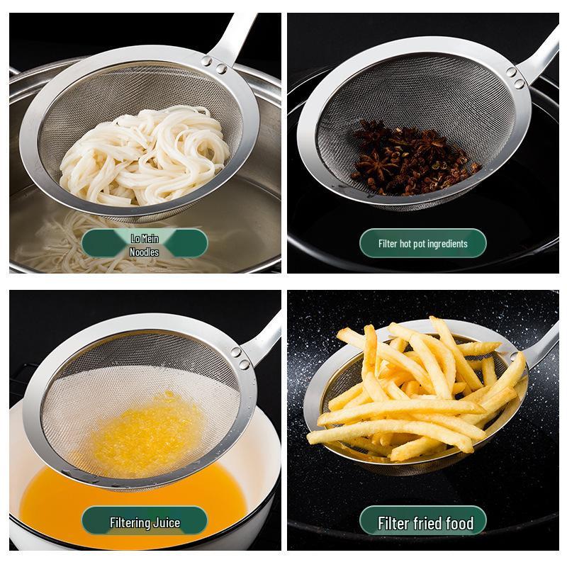 304 Stainless Steel Mesh Skimmer & Strainer: Juice, Soy Milk, Flour, Frying, Oil Separator