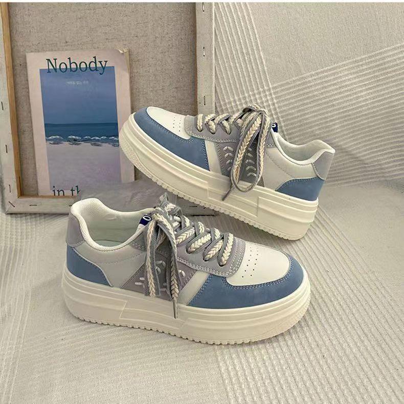 White Shoes for Women In Spring and Autumn Breathable Korean Version Versatile Casual Sports, Thick Sole Height Increasing Board Shoes Trendy