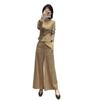 Elegant 2026 Outfit: High-End Khaki Top & Wide-Leg Pants with Chic, Waist-Cinched Design